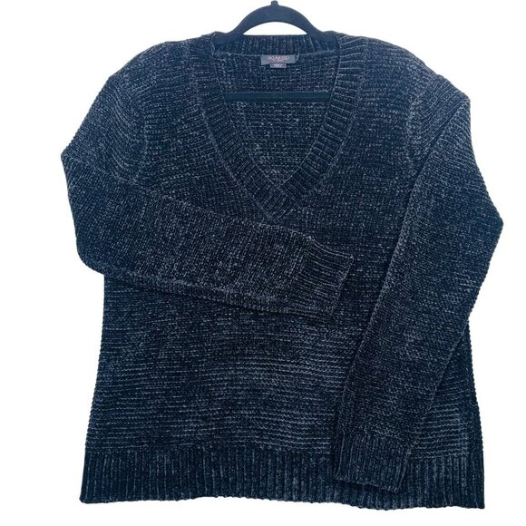 SOAKED IN LUXURY Chenille V-Neck Pullover Sweater size medium Black - Picture 3 of 11